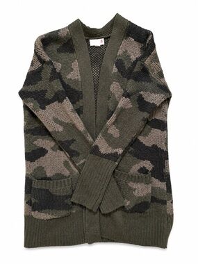 SO Camo Open Front Knit Cardigan Sweater XS Green Utility Cozy